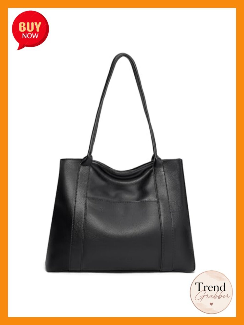 Large Vegan Leather Work Tote Bag with Two Compartments